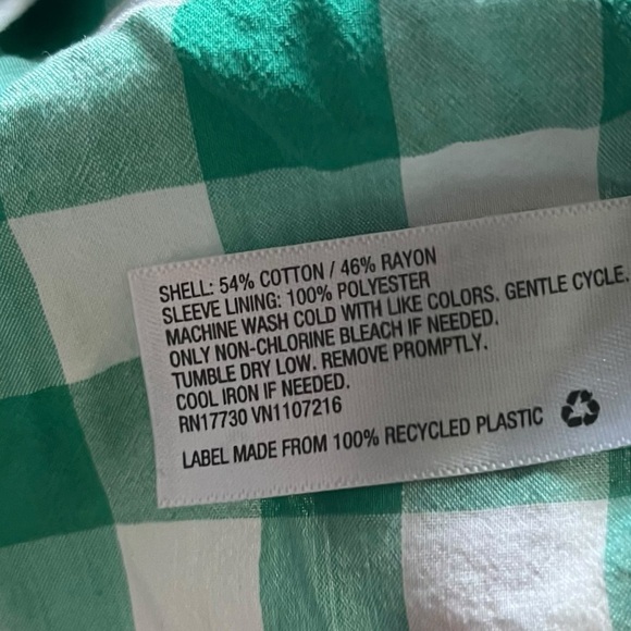 A New Day Checked Gingham 3/4 Puff Sleeve‎ Top Green White Women's S - Picture 4 of 4